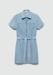 Mango Women's Belted Denim Dress - Light Blue