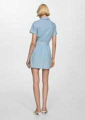 Mango Women's Belted Denim Dress - Light Blue