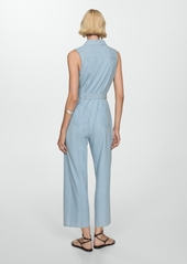 Mango Women's Belted Denim Jumpsuit - Light Blue