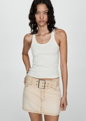 Mango Women's Belted Denim Mini-Skirt - Sand