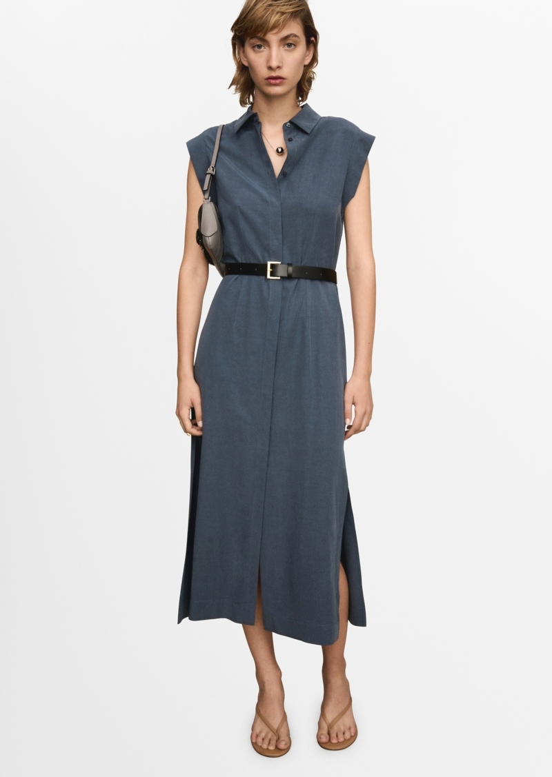 Mango Women's Belted Lyocell Dress - Charcoal