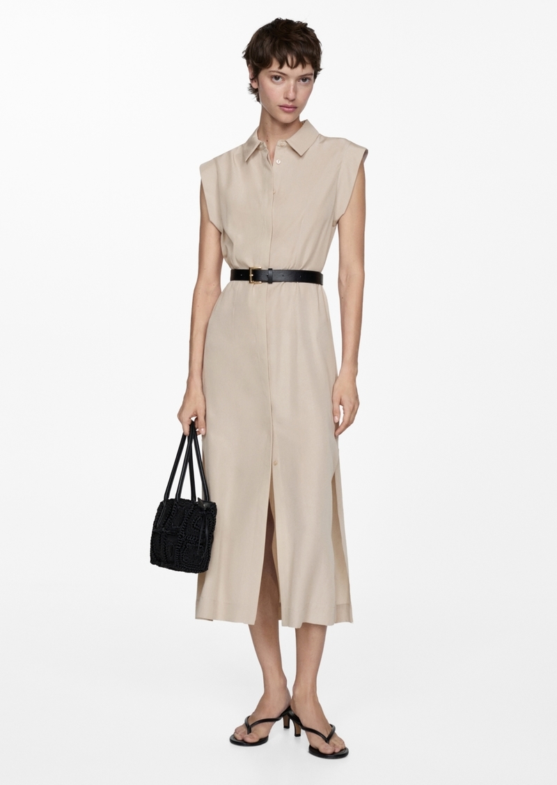 Mango Women's Belted Lyocell Dress - Sand