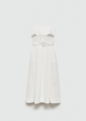 Mango Women's Belted Square Neckline Dress - White