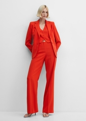 Mango Women's Belted Wide Leg Pants - Coral Red