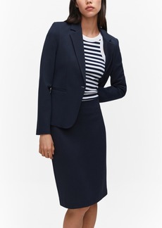 Mango Women's Blunt Stitch Fitted Blazer - Dark Navy