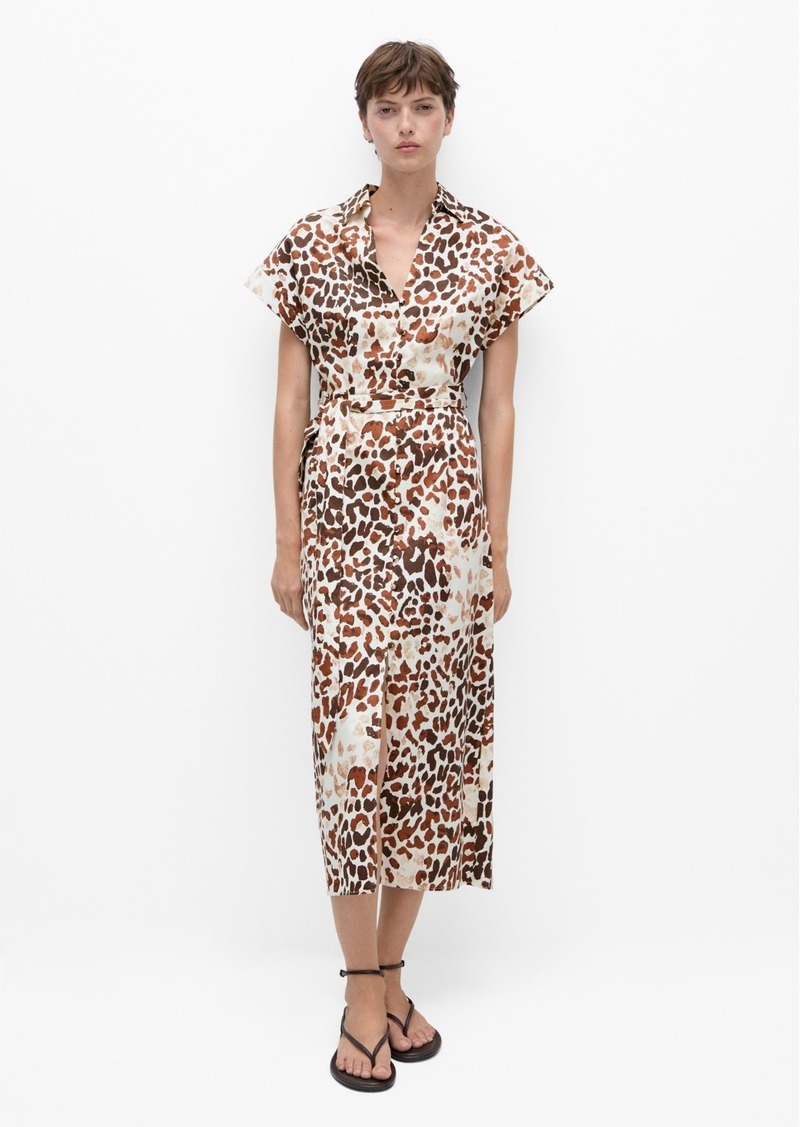 Mango Women's Bow Detail Animal-Print Dress - Ecru