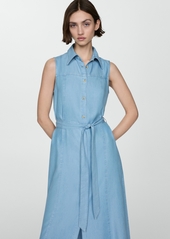 Mango Women's Bow Detail Lyocell Shirt Dress - Light Blue