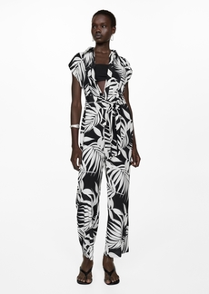 Mango Women's Bow Detail Printed Jumpsuit - Black