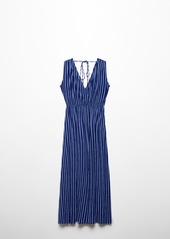 Mango Women's Bow Detail Stripe-Print Dress - Blue