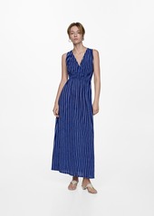 Mango Women's Bow Detail Stripe-Print Dress - Blue