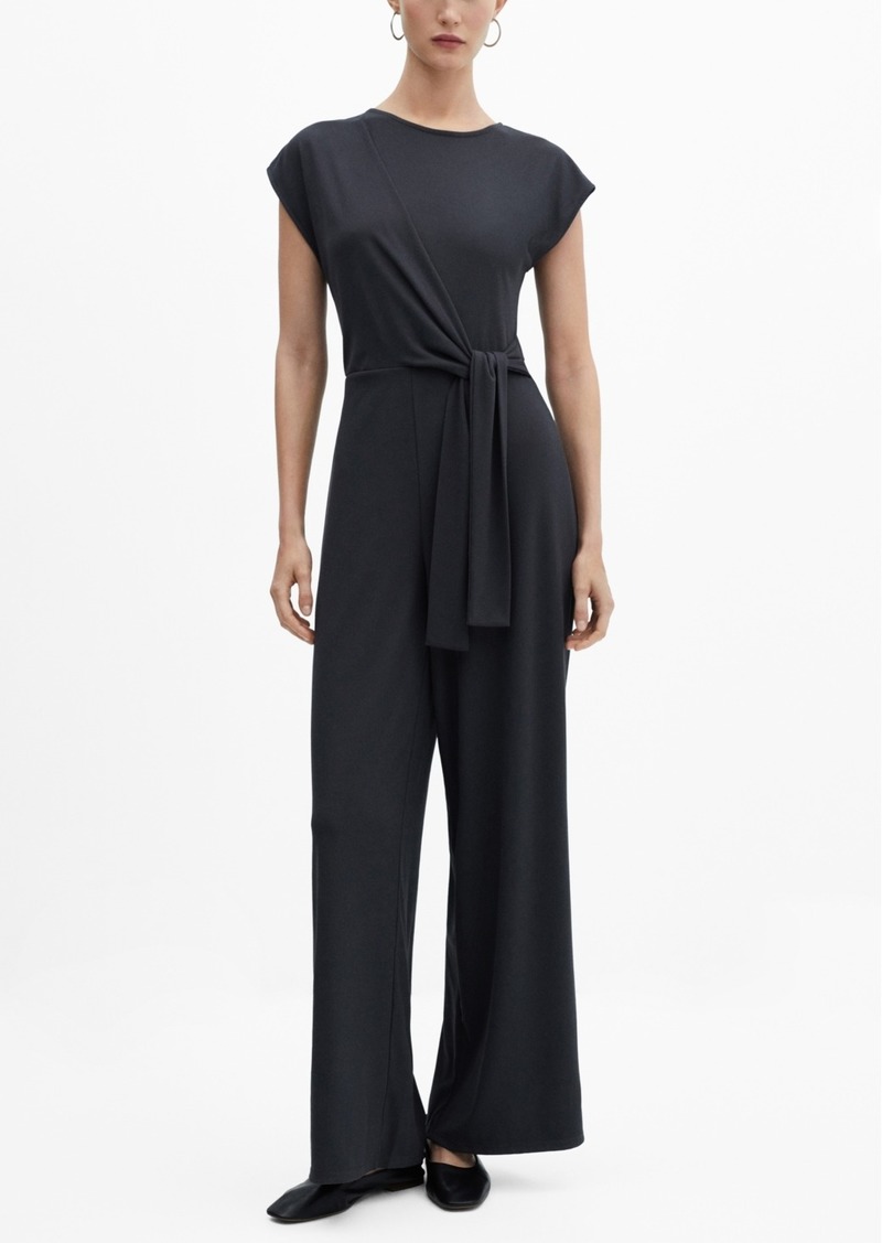 Mango Women's Bow Long Jumpsuit - Charcoal