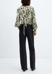 Mango Women's Bow Printed Blouse - Ecru