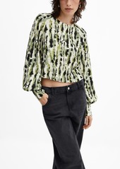 Mango Women's Bow Printed Blouse - Ecru