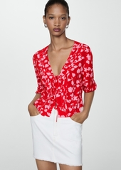 Mango Women's Bow Printed Blouse - Red