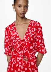 Mango Women's Bow Printed Blouse - Red