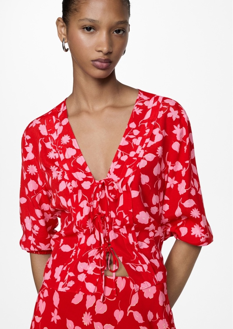 Mango Women's Bow Printed Blouse - Red