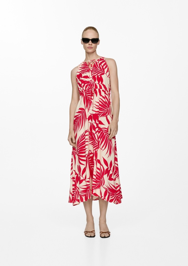 Mango Women's Bow Printed Dress - Red