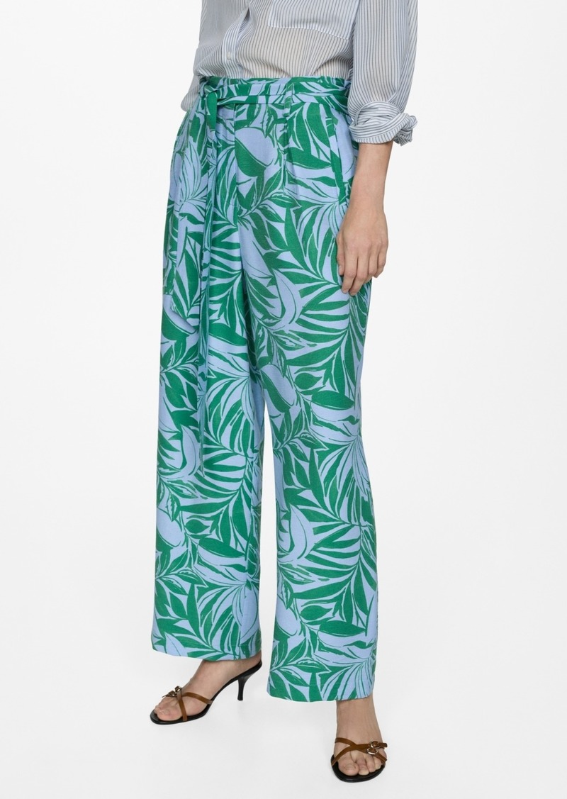 Mango Women's Bow Printed Pants - Green