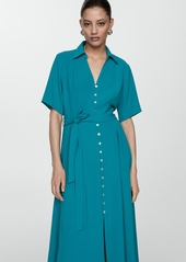 Mango Women's Bow Shirt Dress - Emerald Green