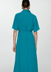 Mango Women's Bow Shirt Dress - Emerald Green