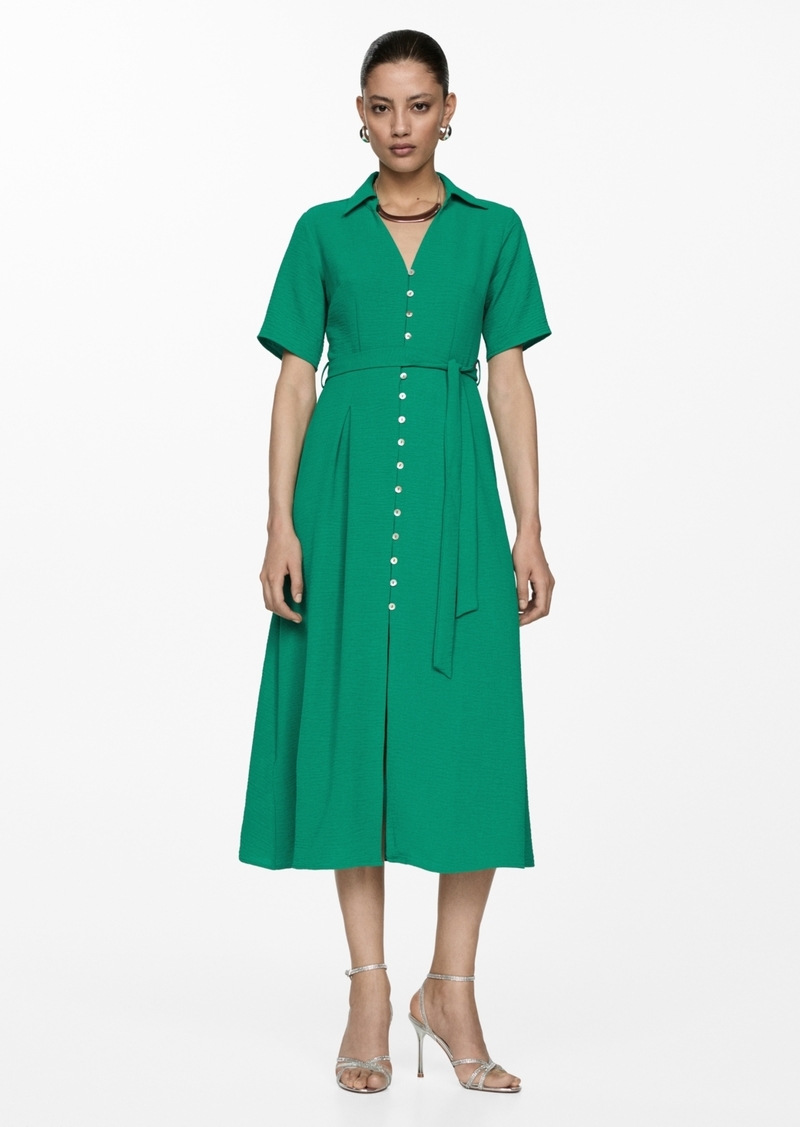 Mango Women's Bow Shirt Dress - Emerald Green