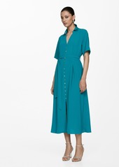 Mango Women's Bow Shirt Dress - Emerald Green