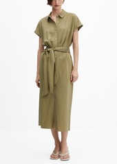 Mango Women's Bow Shirt Dress - Khaki