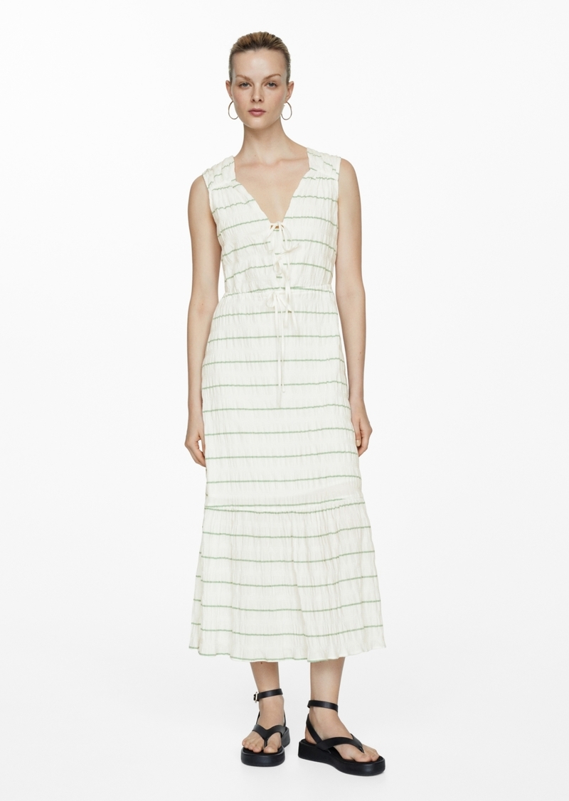 Mango Women's Bow Striped Dress - Off White