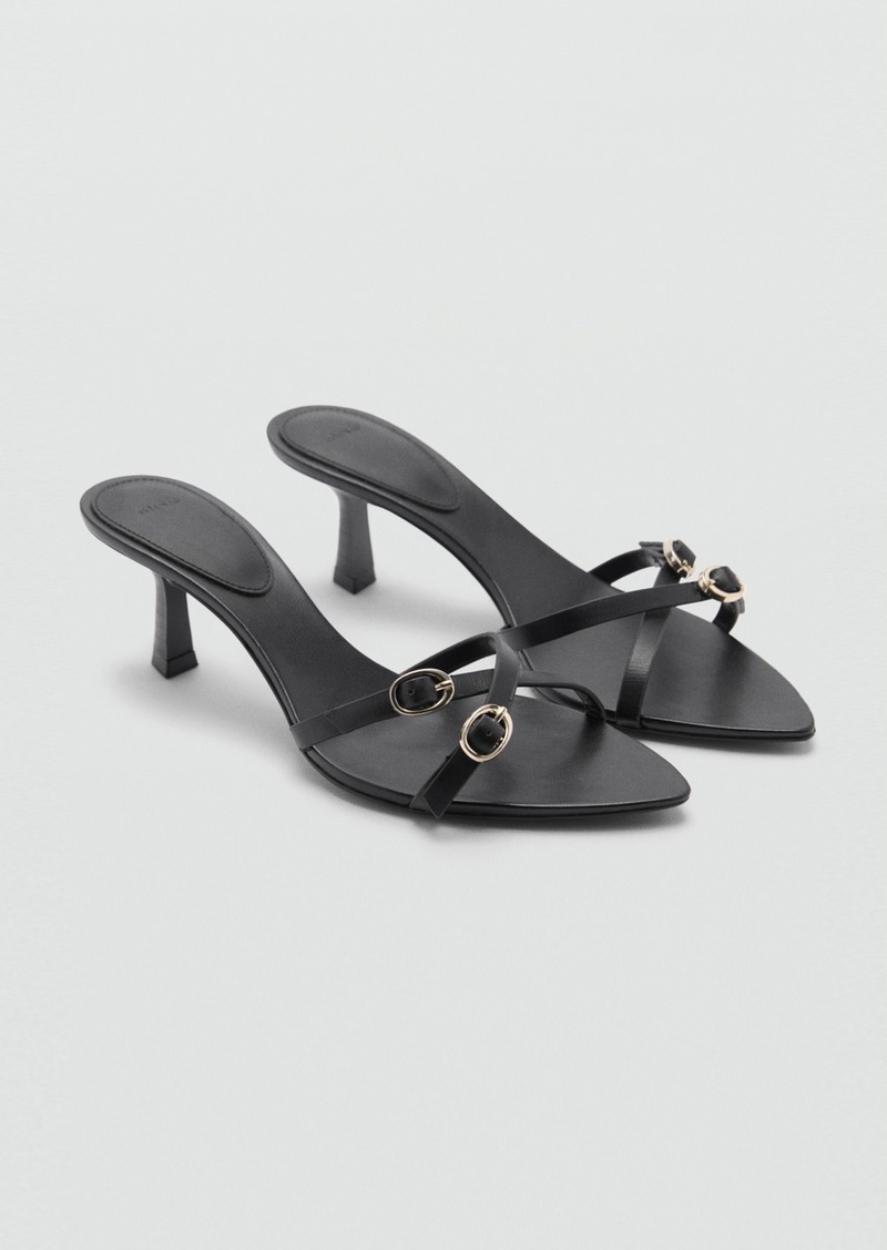 Mango Women's Buckle Leather Sandals - Black