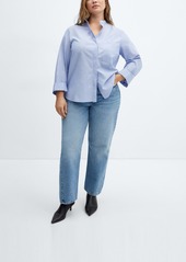 Mango Women's Buttoned Cotton Shirt - Medium Blue