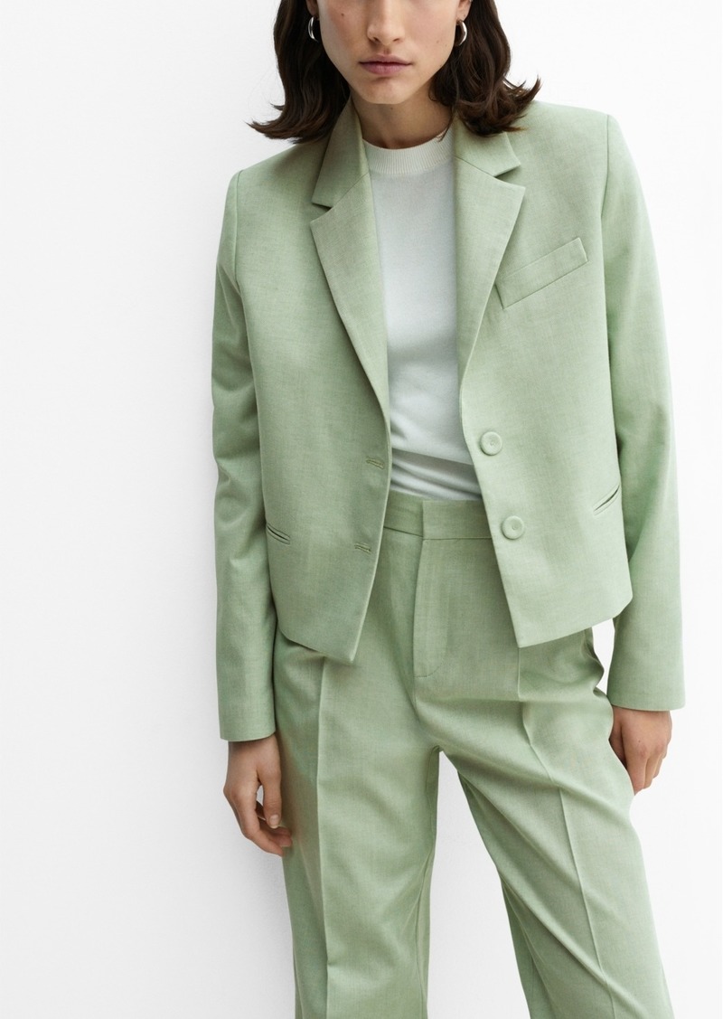 Mango Women's Buttons Detail Cropped Blazer - Green