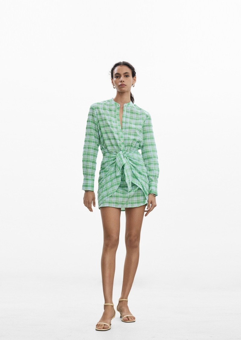 Mango Women's Check Bow Dress - Green