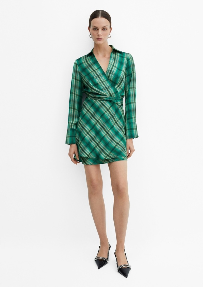 Mango Women's Check Bow Dress - Green