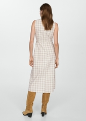 Mango Women's Check-Print Midi-Dress - Ecru