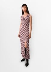 Mango Women's Check-Print Midi-Dress - Maroon