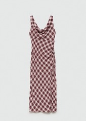 Mango Women's Check-Print Midi-Dress - Maroon