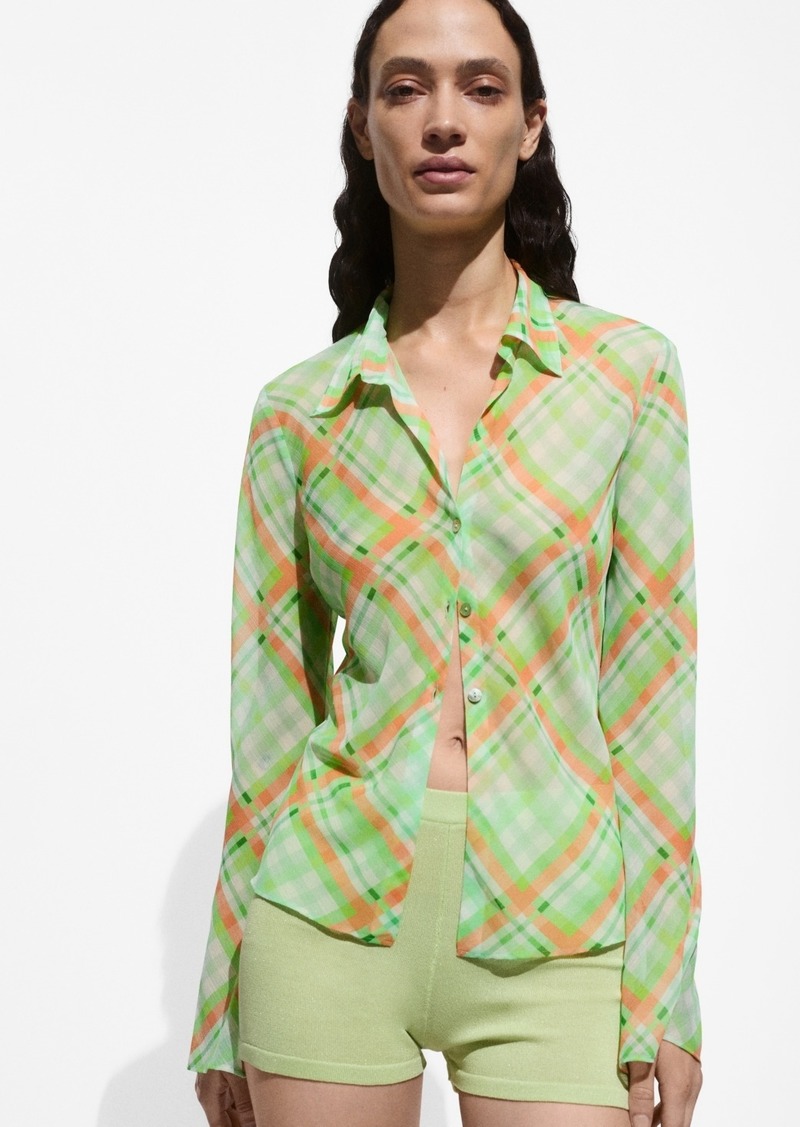 Mango Women's Check-Print Shirt - Green