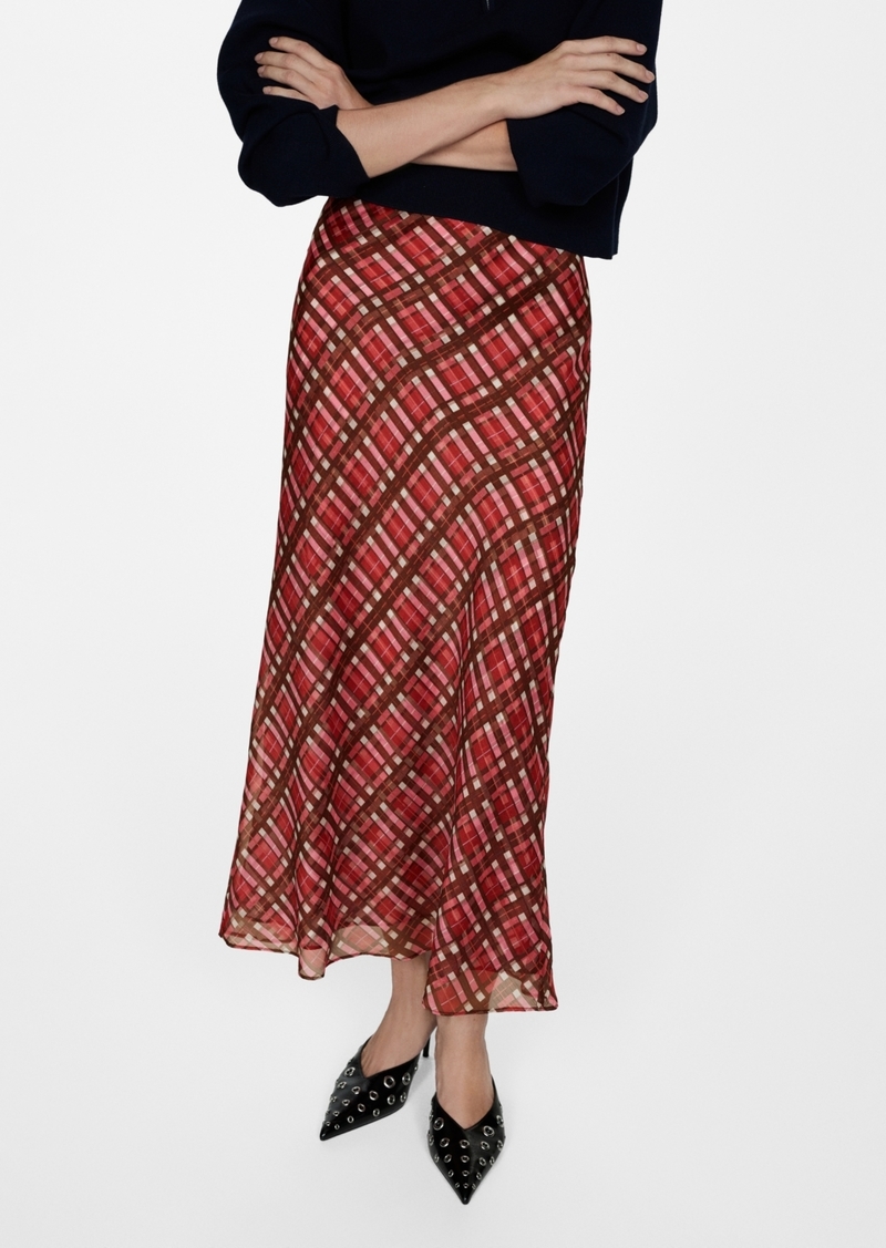 Mango Women's Checked Long Skirt - Maroon