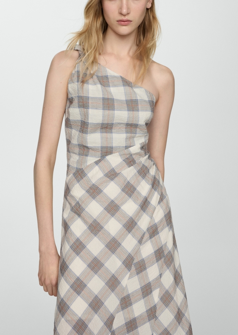 Mango Women's Checkered Asymmetrical Dress - Natural White