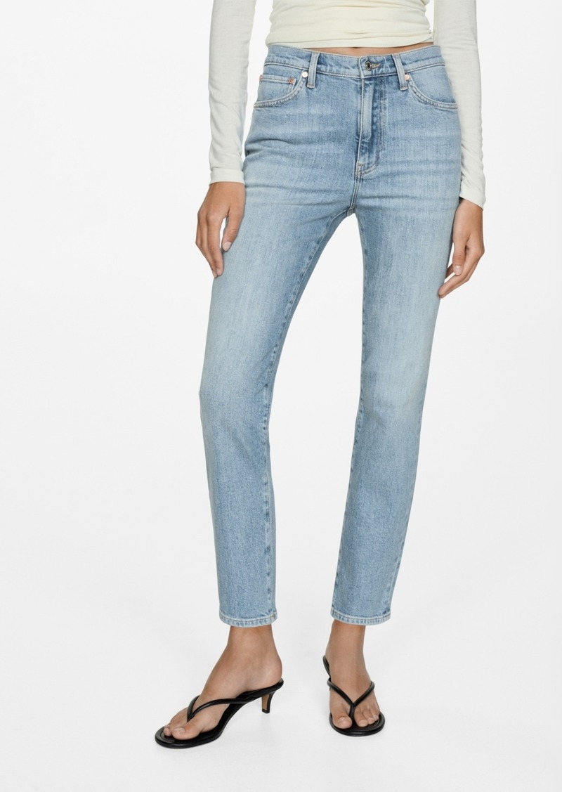 Mango Women's Claudia Slim Crop Waxed Jeans - Medium Blue