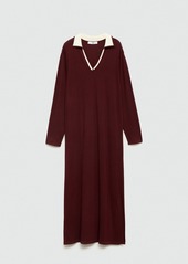 Mango Women's Contrast Collar Knit Dress - Burgundy