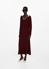 Mango Women's Contrast Collar Knit Dress - Burgundy