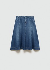 Mango Women's Contrast Seams Denim Skirt - Dark Blue