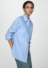 Mango Women's Cotton Striped Shirt - Sky Blue