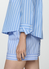 Mango Women's Cotton Striped Shirt - Sky Blue