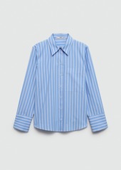 Mango Women's Cotton Striped Shirt - Sky Blue