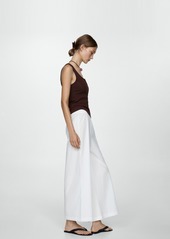 Mango Women's Cotton Wide Leg Trousers - White