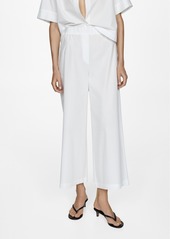 Mango Women's Cotton Wide Leg Trousers - White