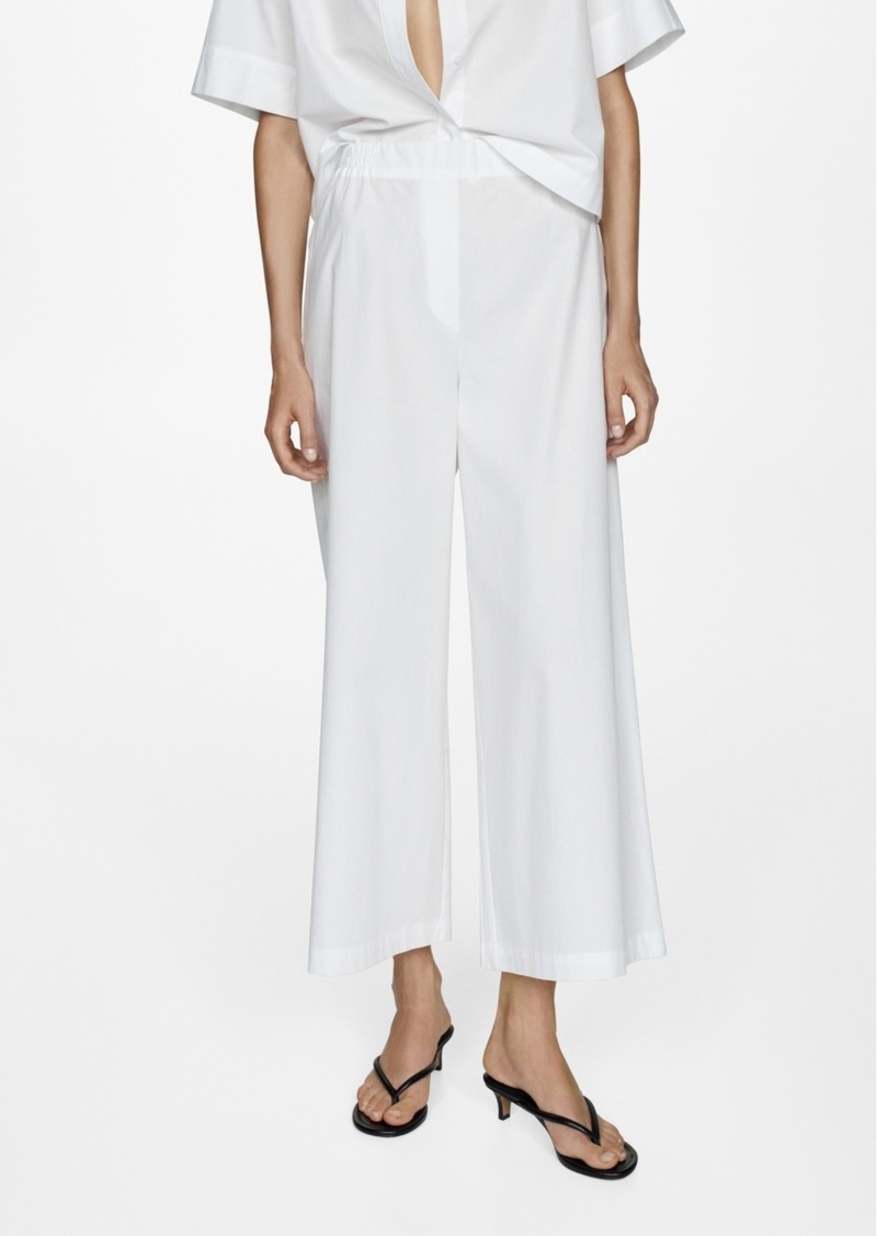 Mango Women's Cotton Wide Leg Trousers - White