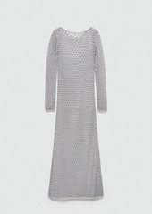 Mango Women's Crochet Foil Dress - Silver